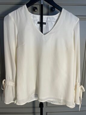 J Crew Cream Coquette Tie-Sleeve Blouse Old Money Minimalist 00